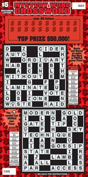 Mystery Word Crossword instant scratch ticket from Wisconsin Lottery - unscratched Mystery Word Crossword instant scratch ticket from Wisconsin Lottery - unscratched