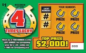 4 Times Lucky instant scratch ticket from Wisconsin Lottery - unscratched
