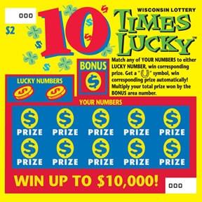 10 Times Lucky instant scratch ticket from Wisconsin Lottery - unscratched