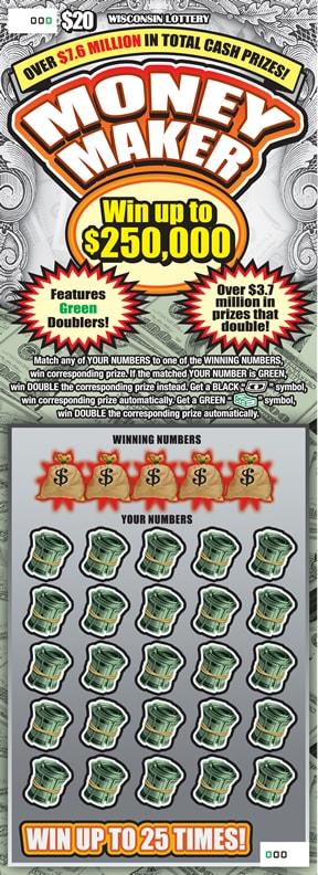 Money Maker instant scratch ticket from Wisconsin Lottery - unscratched