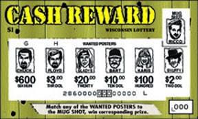 Cash Reward instant scratch ticket from Wisconsin Lottery - unscratched Cash Reward instant scratch ticket from Wisconsin Lottery - unscratched
