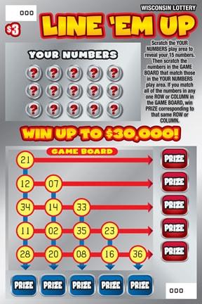 Line Em' Up instant scratch ticket from Wisconsin Lottery - unscratched