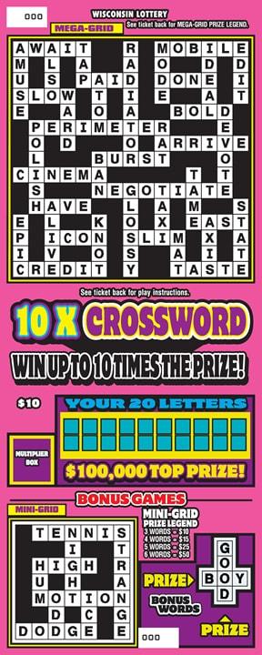 10X Crossword instant scratch ticket from Wisconsin Lottery - unscratched 10X Crossword instant scratch ticket from Wisconsin Lottery - unscratched
