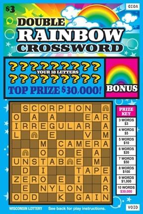 Double Rainbow Crossword instant scratch ticket from Wisconsin Lottery - unscratched Double Rainbow Crossword instant scratch ticket from Wisconsin Lottery - unscratched