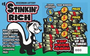 Animal Series Stinkin' Rich instant scratch ticket from Wisconsin Lottery - unscratched