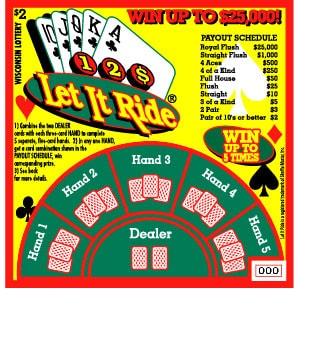 Let it Ride instant scratch ticket from Wisconsin Lottery - unscratched Let it Ride instant scratch ticket from Wisconsin Lottery - unscratched
