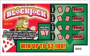 Blackjack instant scratch ticket from Wisconsin Lottery - unscratched Blackjack instant scratch ticket from Wisconsin Lottery - unscratched