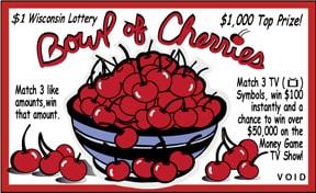 Bowl of Cherries instant scratch ticket from Wisconsin Lottery - unscratched Bowl of Cherries instant scratch ticket from Wisconsin Lottery - unscratched