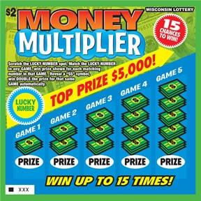 Money Multiplier instant scratch ticket from Wisconsin Lottery - unscratched Money Multiplier instant scratch ticket from Wisconsin Lottery - unscratched
