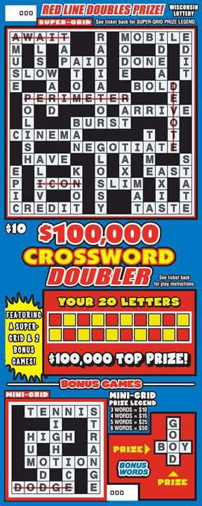 $100,000 Crossword Doubler instant scratch ticket from Wisconsin Lottery - unscratched $100,000 Crossword Doubler instant scratch ticket from Wisconsin Lottery - unscratched