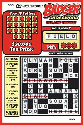 Badger Crossword instant scratch ticket from Wisconsin Lottery - unscratched
