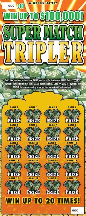 Super Match Tripler instant scratch ticket from Wisconsin Lottery - unscratched