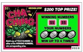 Cha-Ching instant scratch ticket from Wisconsin Lottery - unscratched Cha-Ching instant scratch ticket from Wisconsin Lottery - unscratched