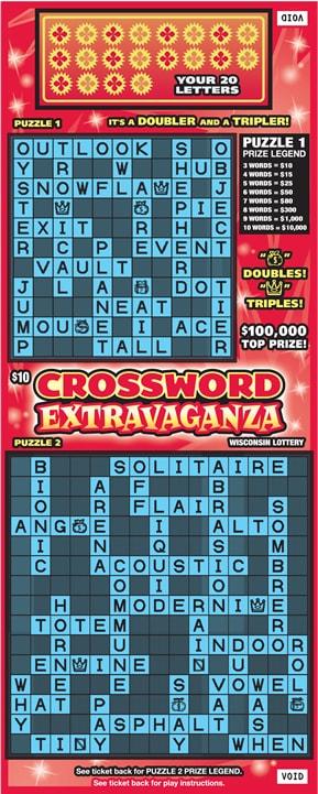 Crossword Extravaganza instant scratch ticket from Wisconsin Lottery - unscratched