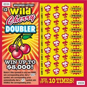 Wild Cherry Doubler instant scratch ticket from Wisconsin Lottery - unscratched Wild Cherry Doubler instant scratch ticket from Wisconsin Lottery - unscratched