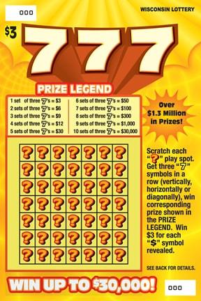777 instant scratch ticket from Wisconsin Lottery - unscratched