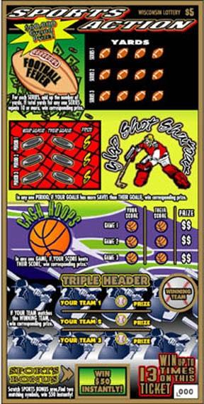 Sports Action instant scratch ticket from Wisconsin Lottery - unscratched Sports Action instant scratch ticket from Wisconsin Lottery - unscratched