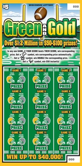Green and Gold instant scratch ticket from Wisconsin Lottery - unscratched
