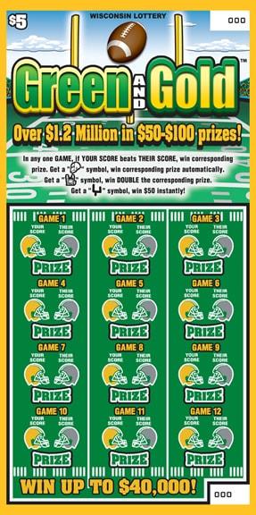 Green and Gold instant scratch ticket from Wisconsin Lottery - unscratched