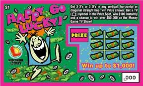 Happy Go Lucky instant scratch ticket from Wisconsin Lottery - unscratched Happy Go Lucky instant scratch ticket from Wisconsin Lottery - unscratched