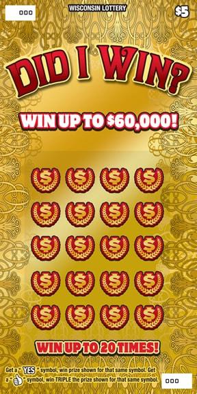 Did I Win instant scratch ticket from Wisconsin Lottery - unscratched Did I Win instant scratch ticket from Wisconsin Lottery - unscratched