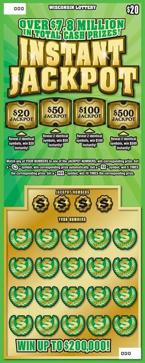 Instant Jackpot instant scratch ticket from Wisconsin Lottery - unscratched Instant Jackpot instant scratch ticket from Wisconsin Lottery - unscratched