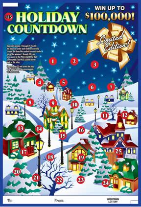 Holiday Countdown instant scratch ticket from Wisconsin Lottery - unscratched Holiday Countdown instant scratch ticket from Wisconsin Lottery - unscratched