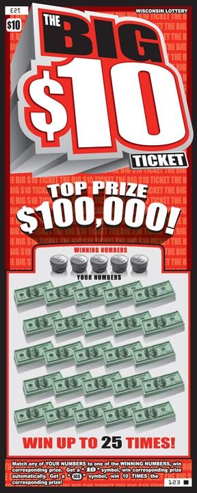 The Big $10 Ticket instant scratch ticket from Wisconsin Lottery - unscratched The Big $10 Ticket instant scratch ticket from Wisconsin Lottery - unscratched