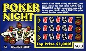 Poker Night instant scratch ticket from Wisconsin Lottery - unscratched