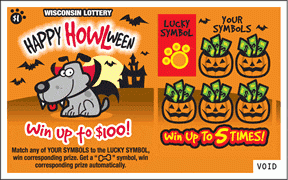 Puppy Series Howl Ween instant scratch ticket from Wisconsin Lottery - unscratched