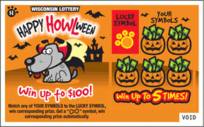 Puppy Series Howl Ween instant scratch ticket from Wisconsin Lottery - unscratched Puppy Series Howl Ween instant scratch ticket from Wisconsin Lottery - unscratched