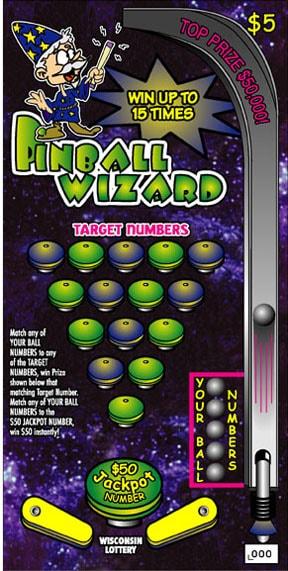 Pinball Wizard instant scratch ticket from Wisconsin Lottery - unscratched