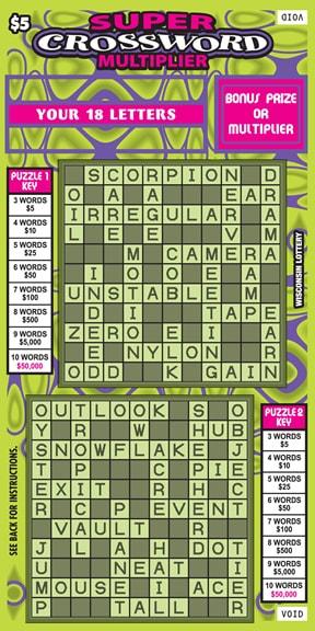 Super Crossword Multiplier instant scratch ticket from Wisconsin Lottery - unscratched Super Crossword Multiplier instant scratch ticket from Wisconsin Lottery - unscratched