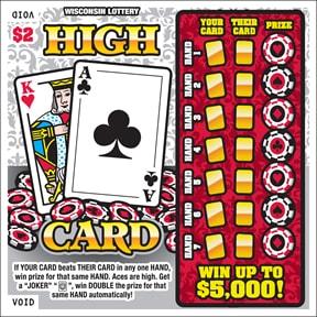 High Card instant scratch ticket from Wisconsin Lottery - unscratched High Card instant scratch ticket from Wisconsin Lottery - unscratched