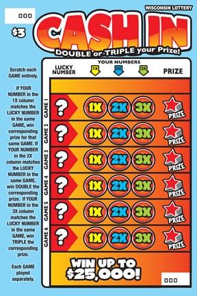 Cash In instant scratch ticket from Wisconsin Lottery - unscratched Cash In instant scratch ticket from Wisconsin Lottery - unscratched