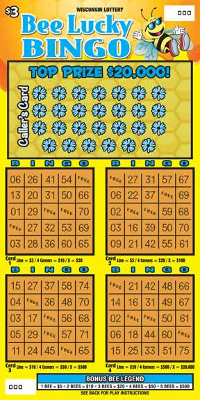 Bee Lucky Bingo instant scratch ticket from Wisconsin Lottery - unscratched Bee Lucky Bingo instant scratch ticket from Wisconsin Lottery - unscratched