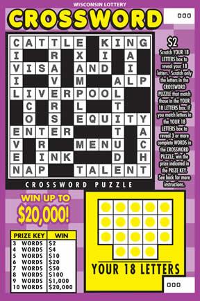 Crossword instant scratch ticket from Wisconsin Lottery - unscratched