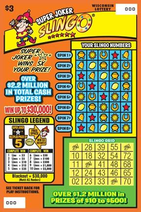 Super Joker Slingo instant scratch ticket from Wisconsin Lottery - unscratched Super Joker Slingo instant scratch ticket from Wisconsin Lottery - unscratched