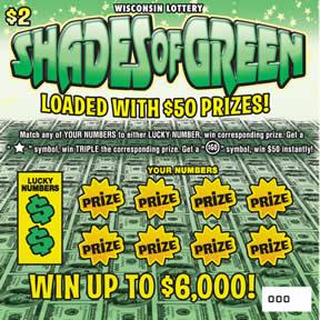Shades of Green instant scratch ticket from Wisconsin Lottery - unscratched Shades of Green instant scratch ticket from Wisconsin Lottery - unscratched