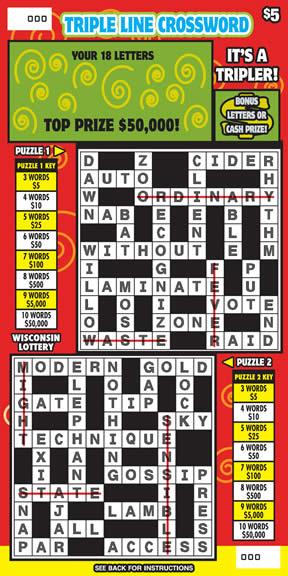 Triple Line Crossword instant scratch ticket from Wisconsin Lottery - unscratched Triple Line Crossword instant scratch ticket from Wisconsin Lottery - unscratched