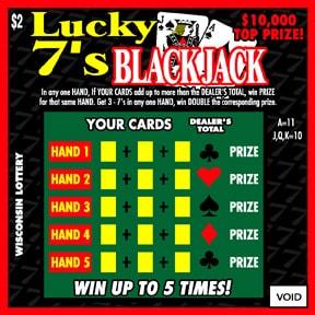 Lucky 7's Blackjack instant scratch ticket from Wisconsin Lottery - unscratched Lucky 7's Blackjack instant scratch ticket from Wisconsin Lottery - unscratched