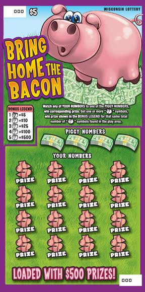 Bring Home the Bacon instant scratch ticket from Wisconsin Lottery - unscratched Bring Home the Bacon instant scratch ticket from Wisconsin Lottery - unscratched