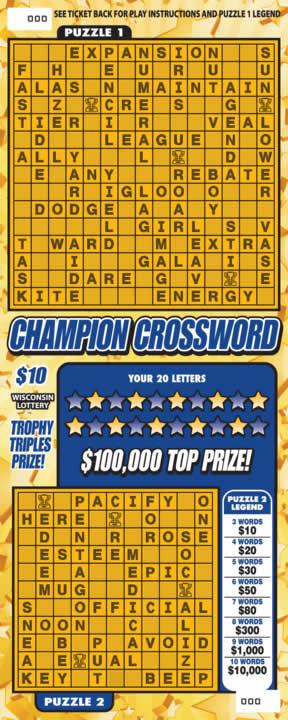 Champion Crossword instant scratch ticket from Wisconsin Lottery - unscratched