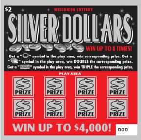 Silver Dollars instant scratch ticket from Wisconsin Lottery - unscratched Silver Dollars instant scratch ticket from Wisconsin Lottery - unscratched