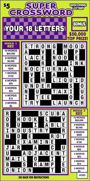 Super Crossword instant scratch ticket from Wisconsin Lottery - unscratched Super Crossword instant scratch ticket from Wisconsin Lottery - unscratched