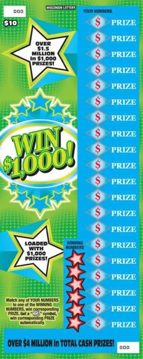 Win $1,000 instant scratch ticket from Wisconsin Lottery - unscratched