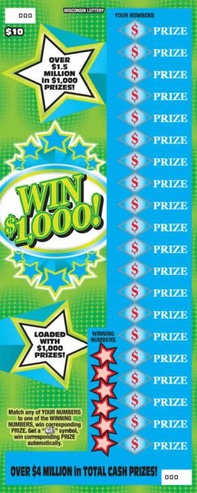 Win $1,000 instant scratch ticket from Wisconsin Lottery - unscratched Win $1,000 instant scratch ticket from Wisconsin Lottery - unscratched