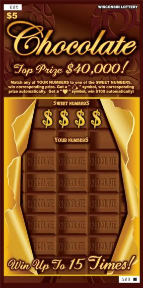 Chocolate instant scratch ticket from Wisconsin Lottery - unscratched
