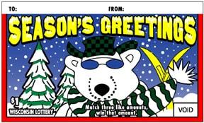 Seasons Greetings instant scratch ticket from Wisconsin Lottery - unscratched Seasons Greetings instant scratch ticket from Wisconsin Lottery - unscratched