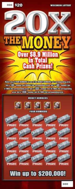 20X the Money instant scratch ticket from Wisconsin Lottery - unscratched 20X the Money instant scratch ticket from Wisconsin Lottery - unscratched